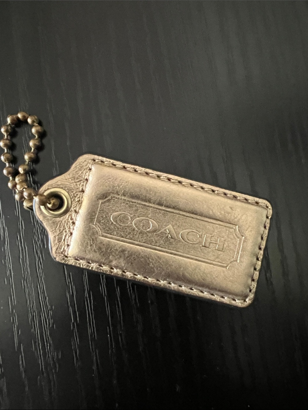 Coach Gold Leather Tag Keychain with Ball Chain